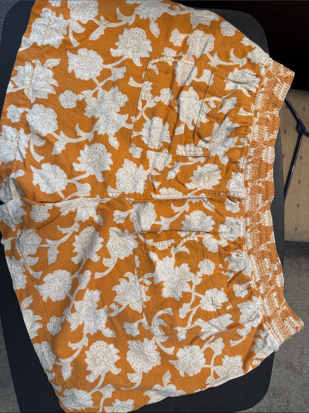Briggs New York Orange Floral High-Waist Smocked Shorts - Picture 4 of 7